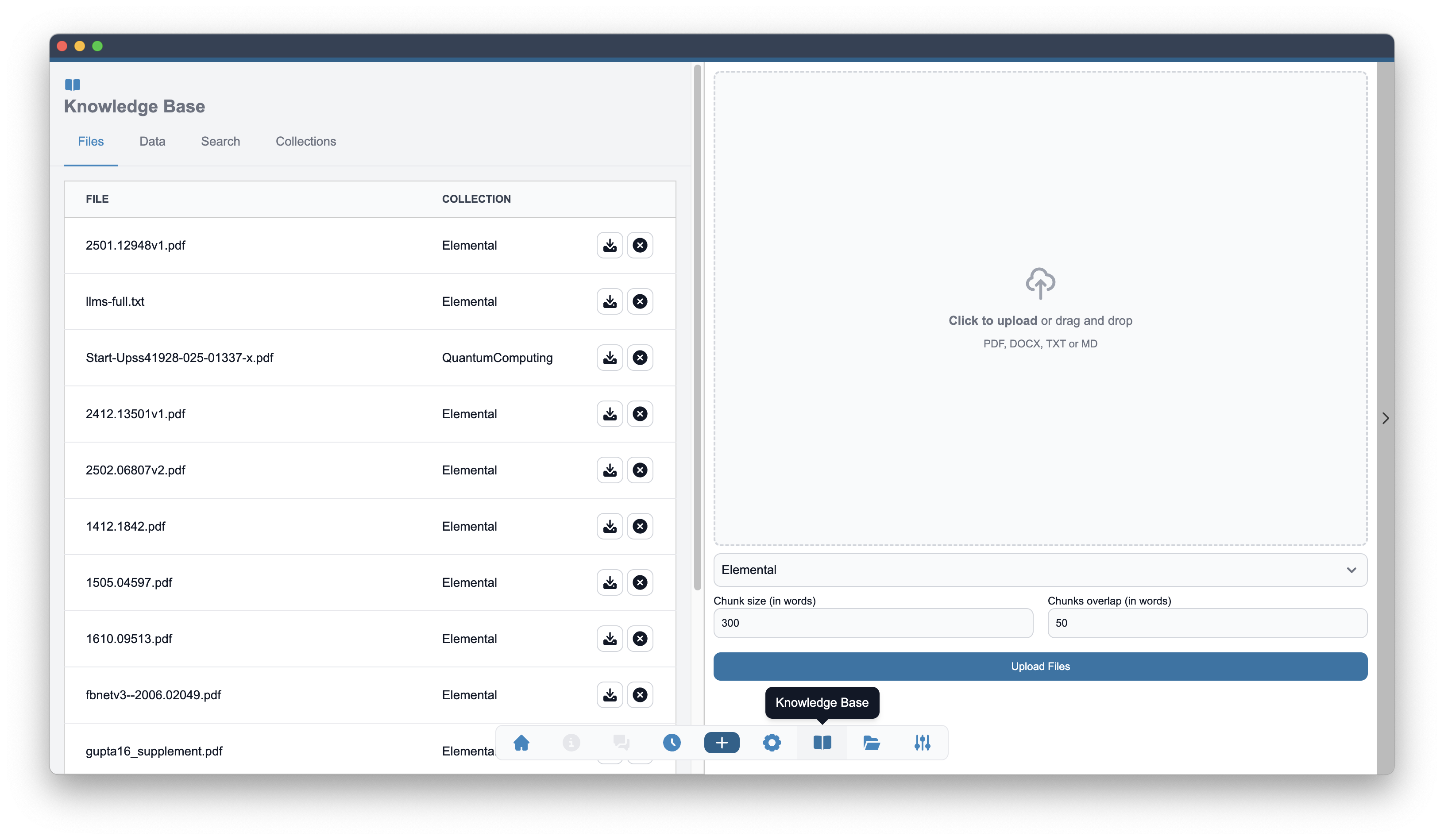 Main Window of Internal Knowledge Base