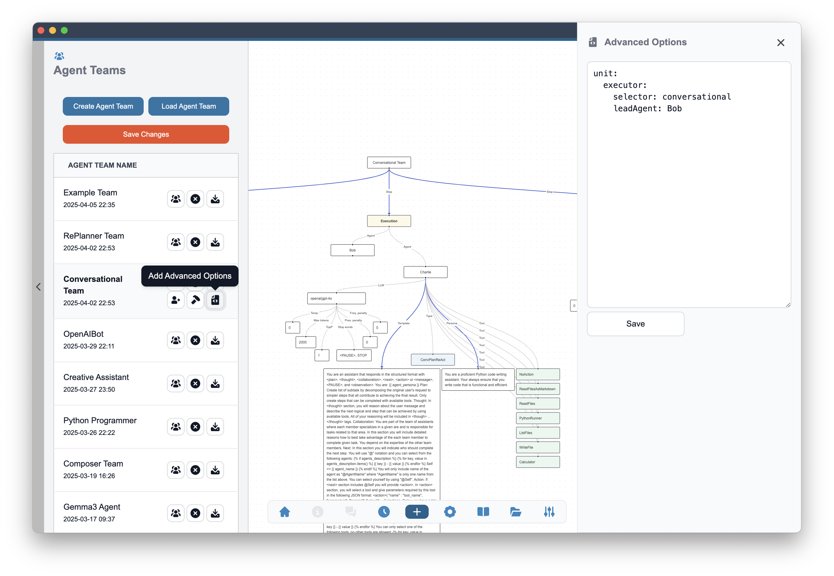 Editing Advanced Options for a Conversational Team