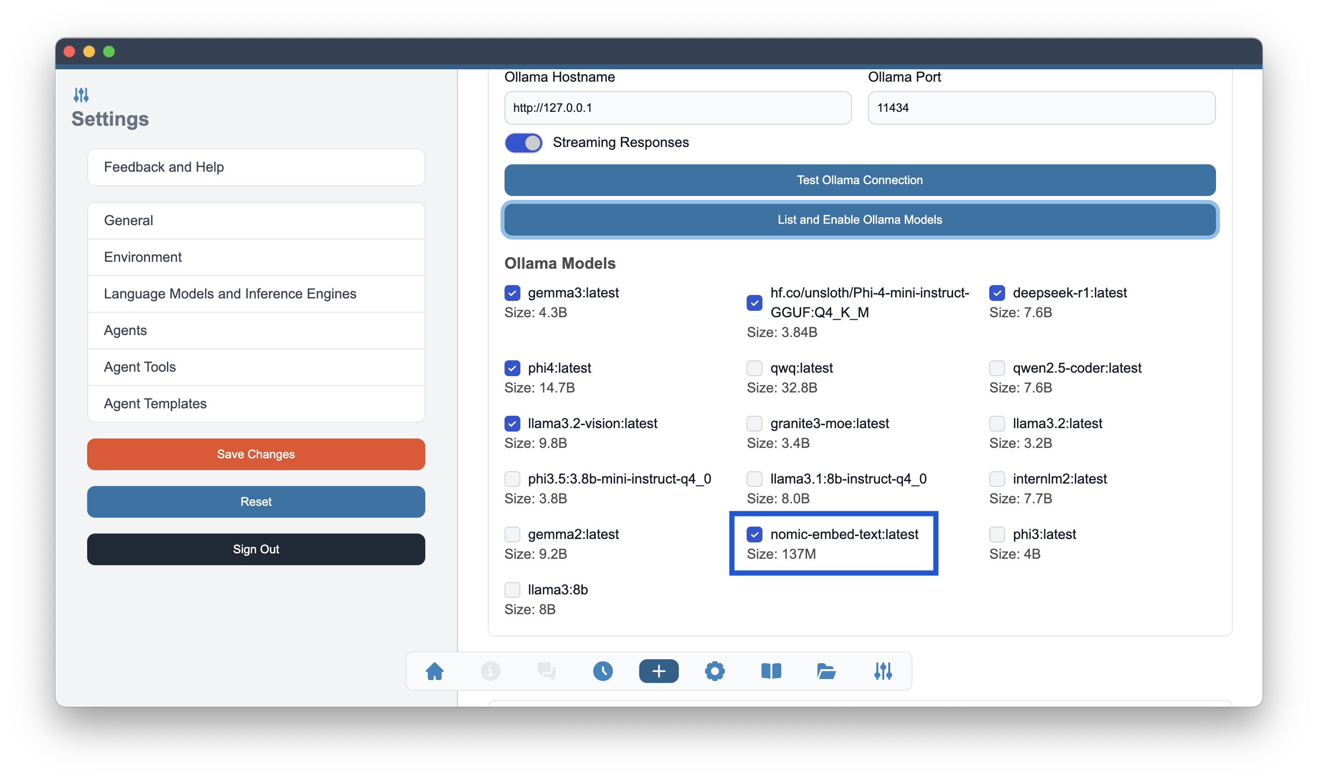 Enabling embedding model in Ollama