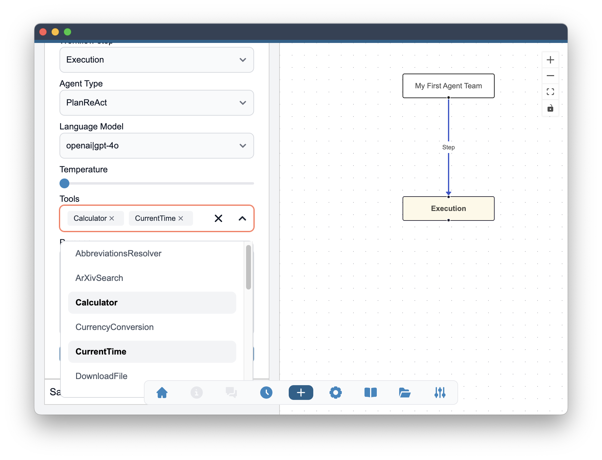 Initial Selection of Tools during Agent Creation