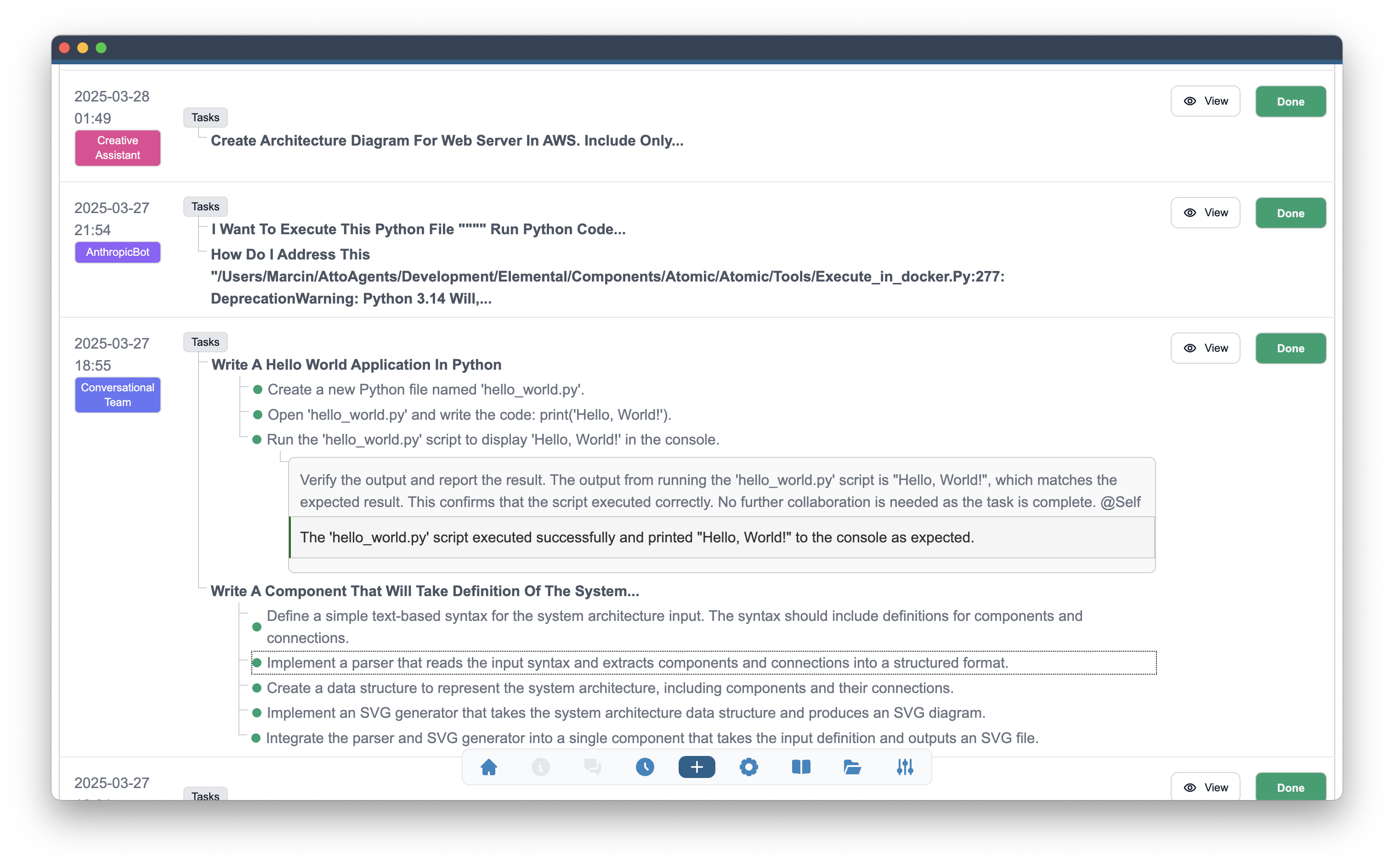 Example View of the Task Window